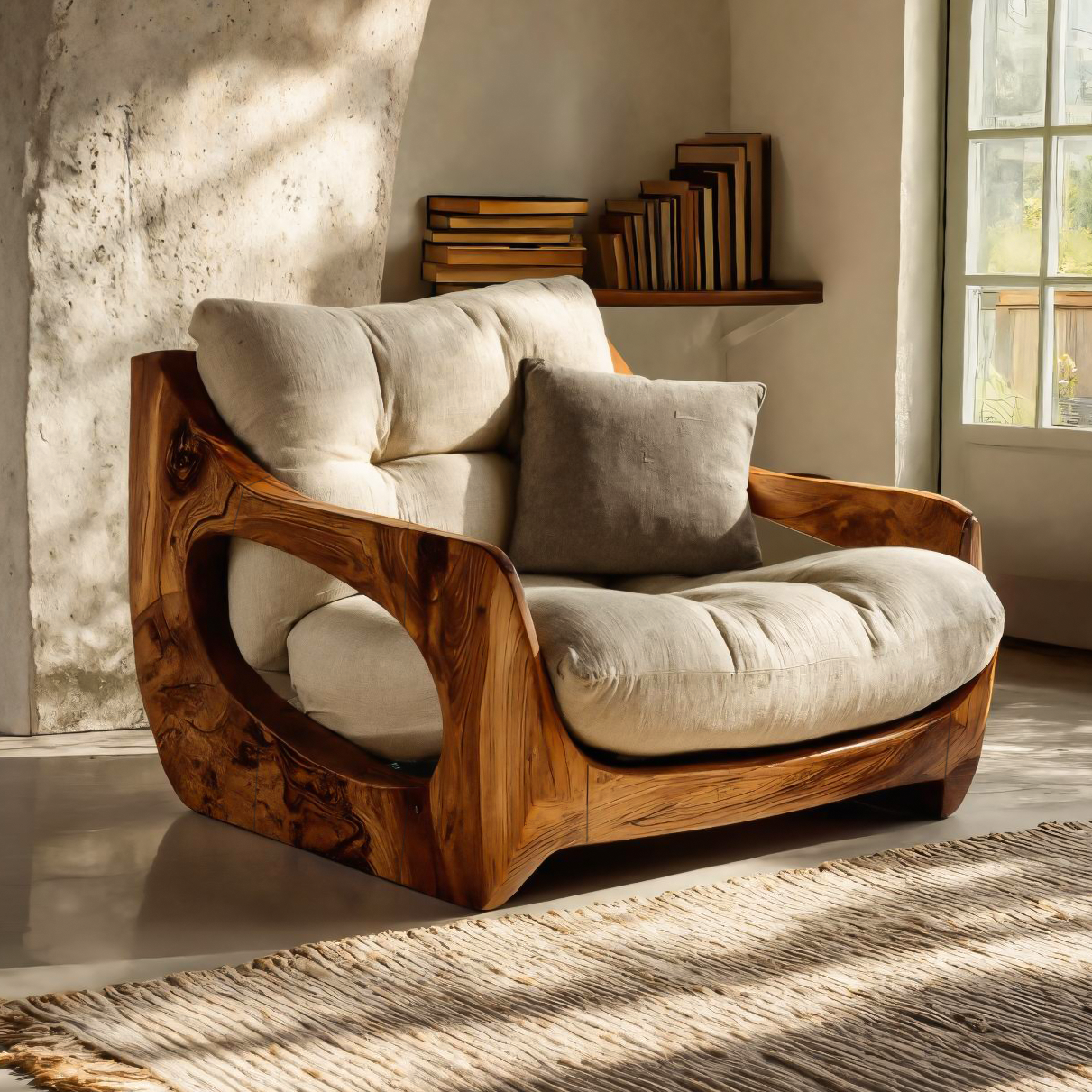 Modern Organic Lounge Seating With Carved Form For Living Room