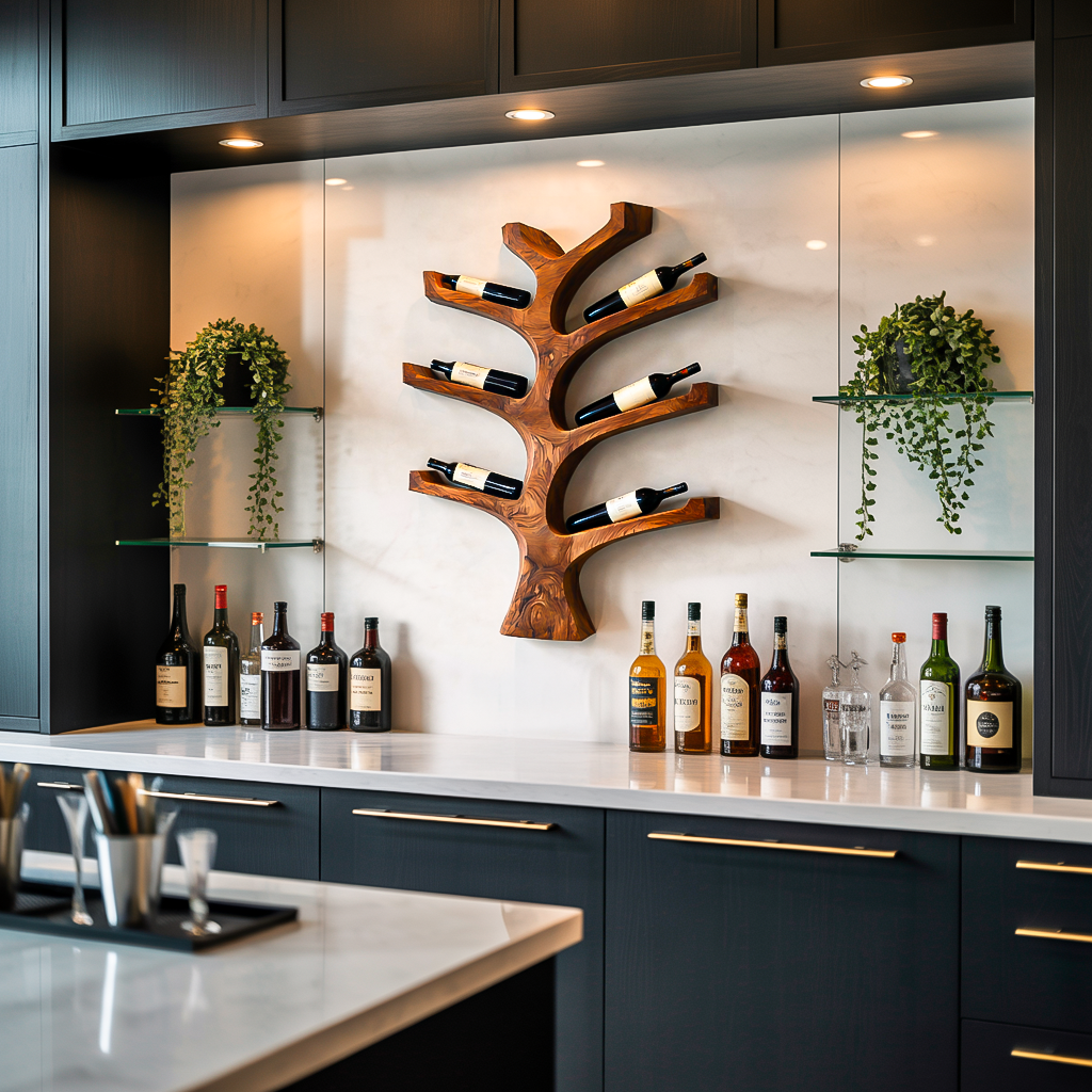 Rustic Wall Mounted Tree Branch Wine Holder For Kitchen