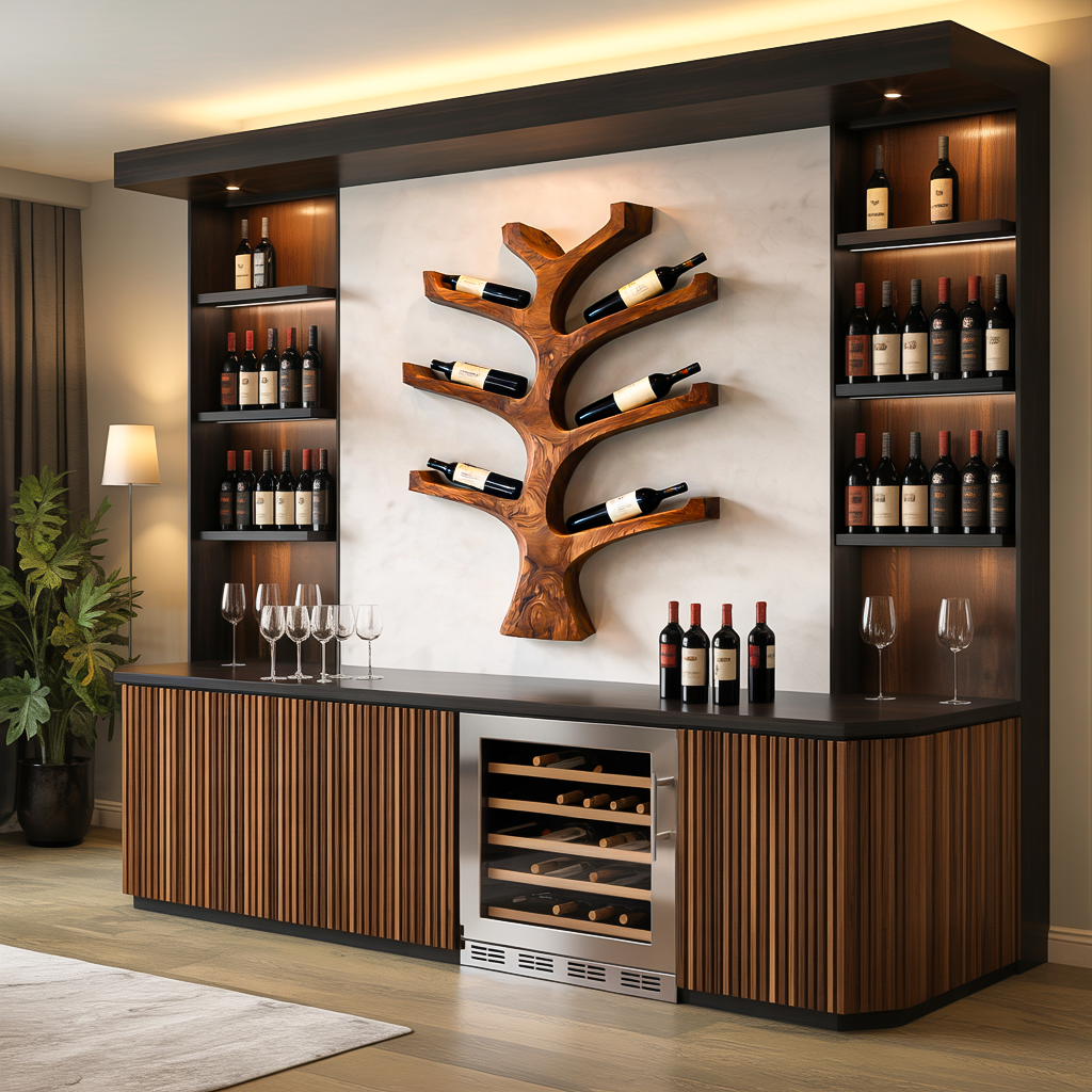 Rustic Wall Mounted Tree Branch Wine Holder For Kitchen