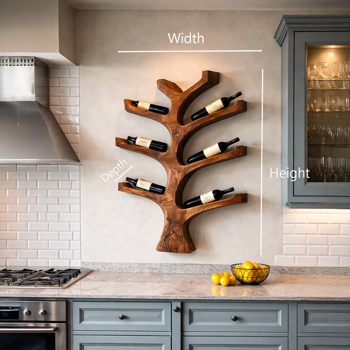 Rustic Wall Mounted Tree Branch Wine Holder For Kitchen
