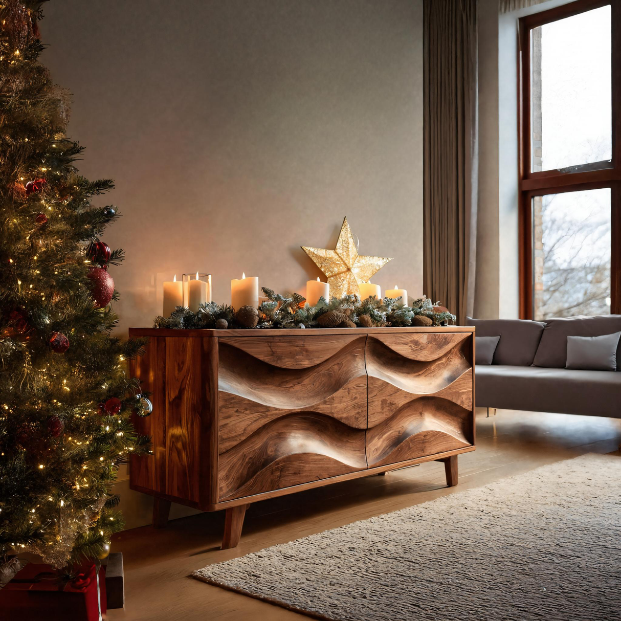 Modern Organic Wave Pattern Sideboard For Holiday Decor