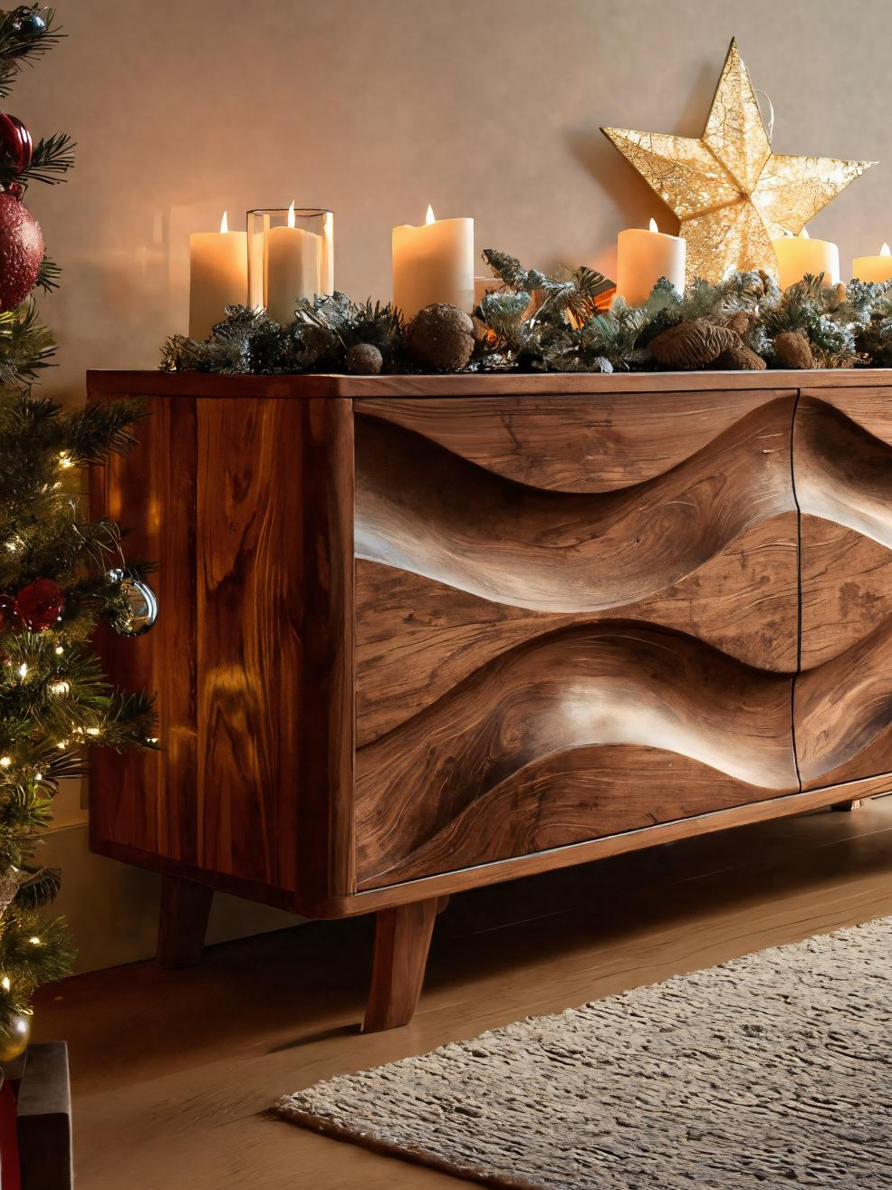 Modern Organic Wave Pattern Sideboard For Holiday Decor