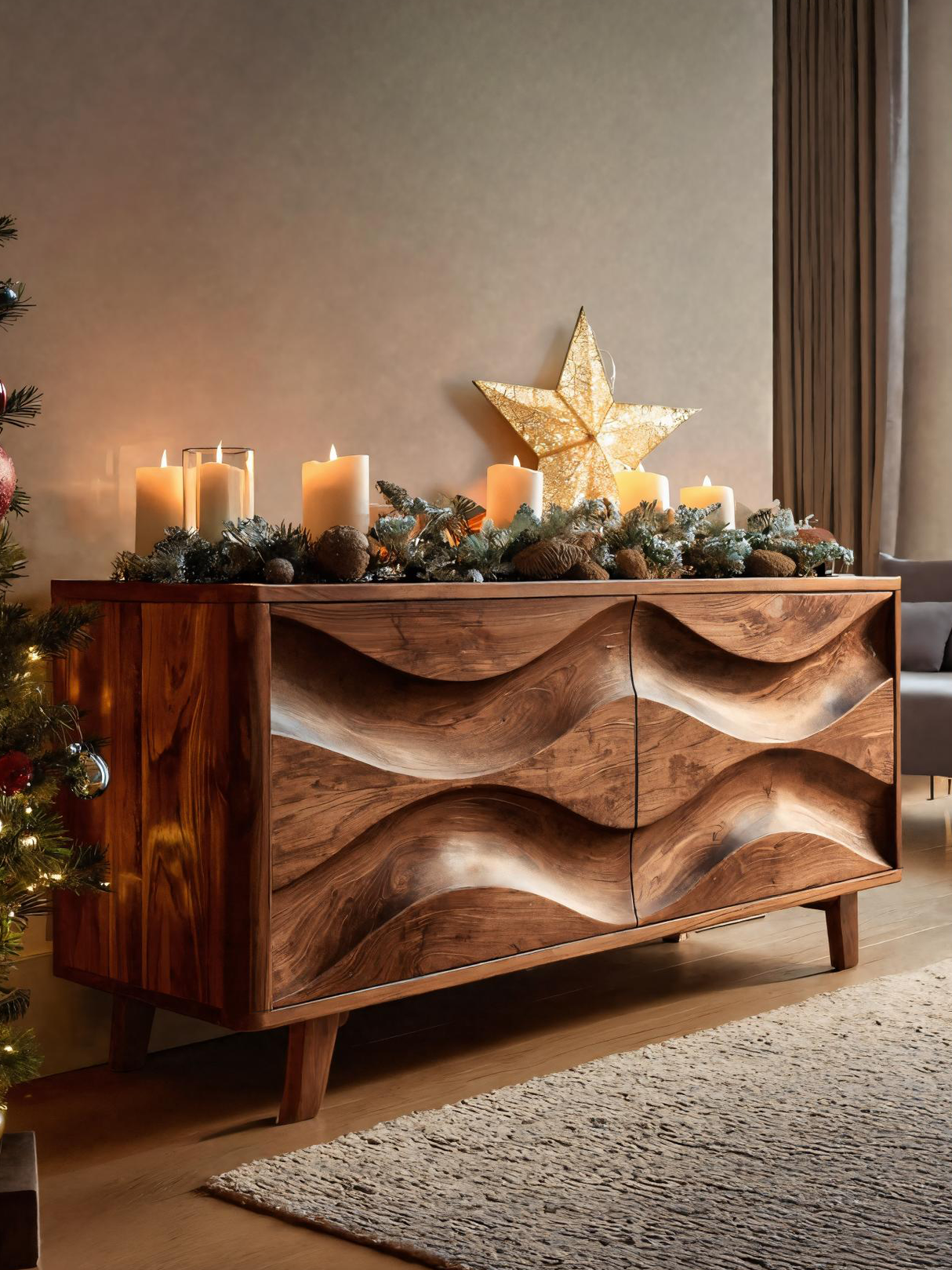 Modern Organic Wave Pattern Sideboard For Holiday Decor