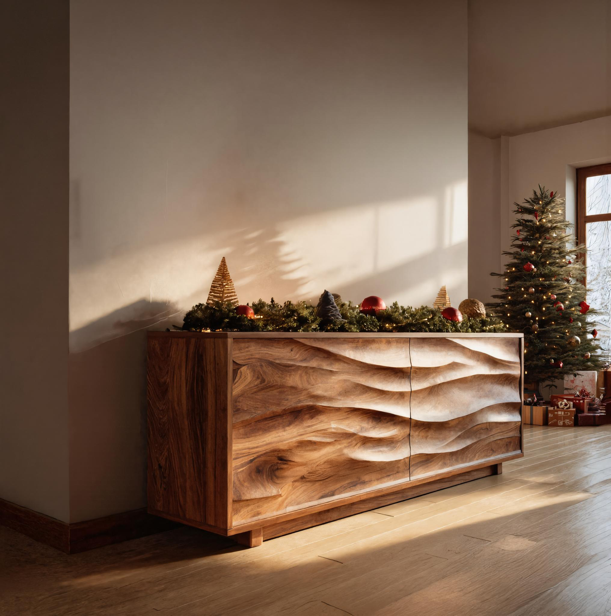 Modern Organic Wave Carved Sideboard For Festive Home Decor