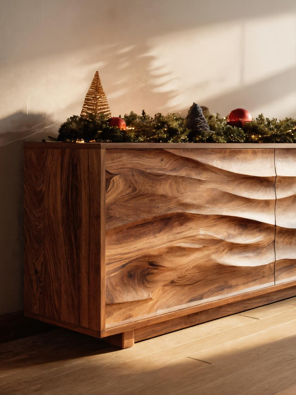 Modern Organic Wave Carved Sideboard For Festive Home Decor