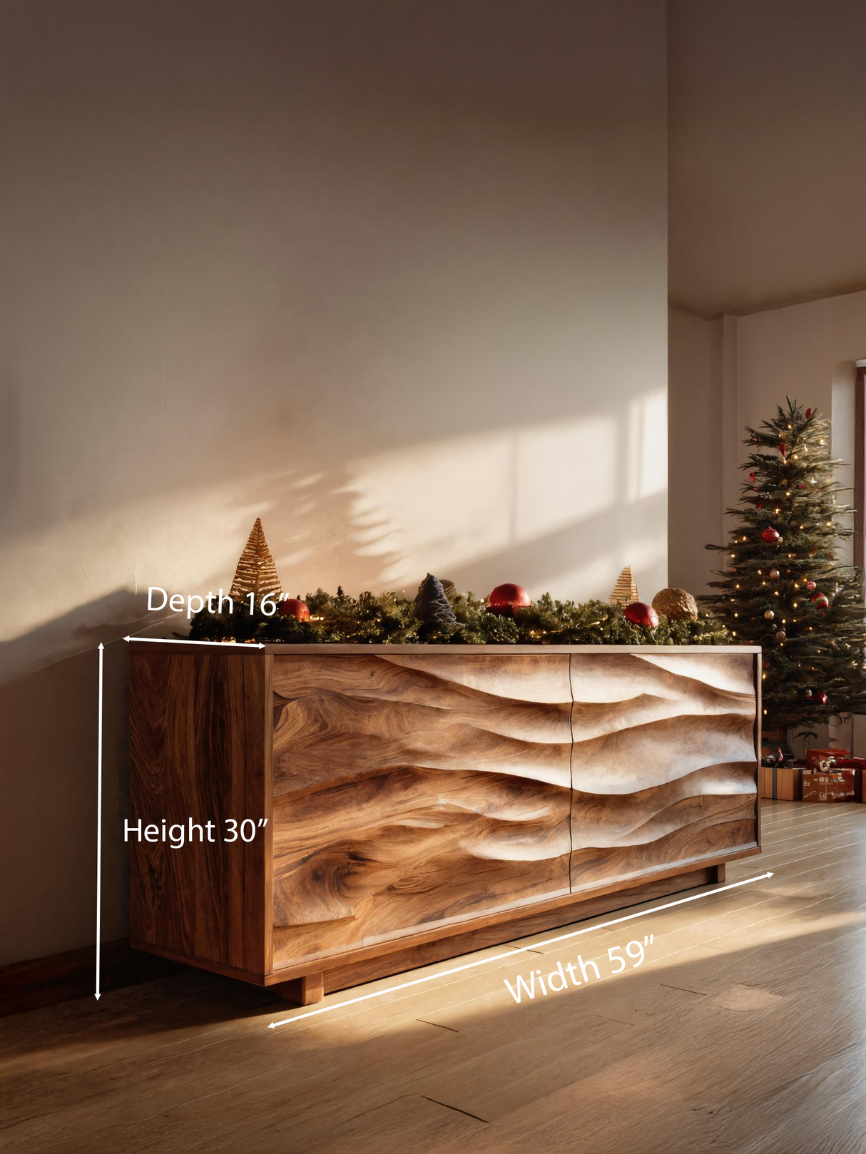 Modern Organic Wave Carved Sideboard For Festive Home Decor