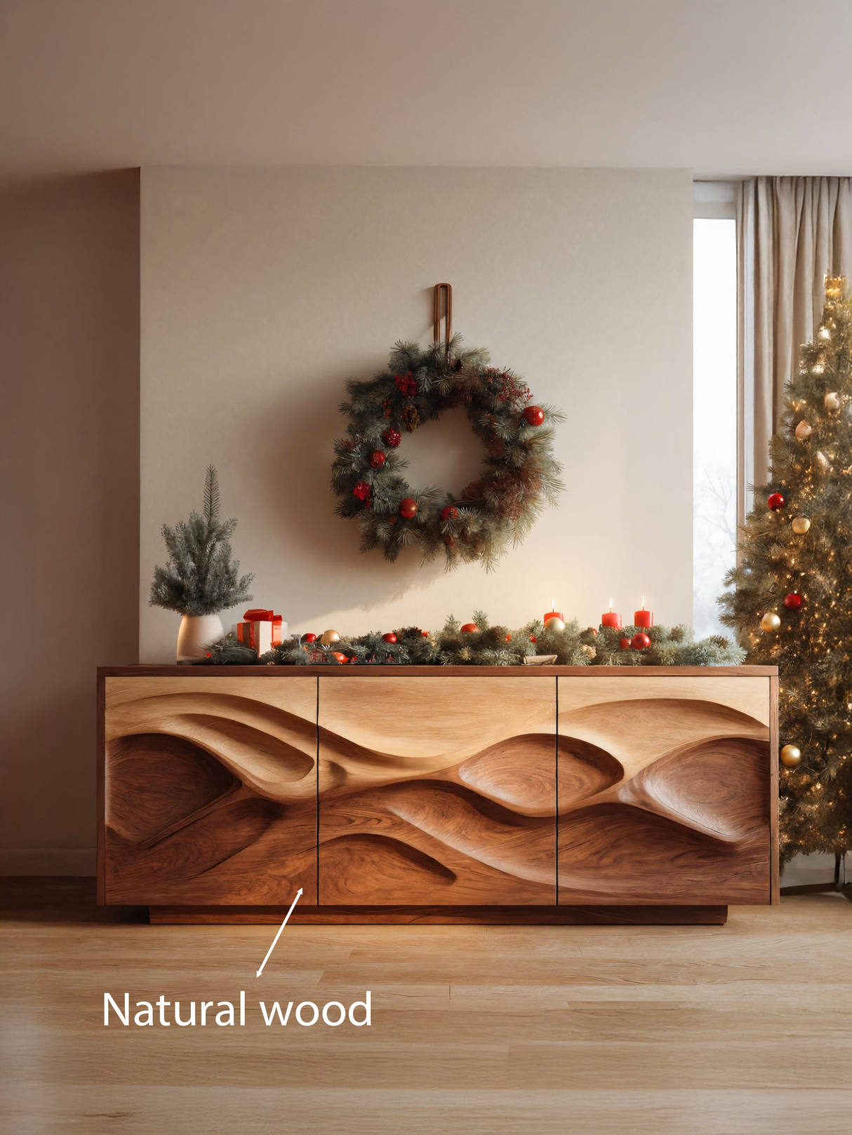 Organic Wave Pattern Sideboard For Holiday Decor