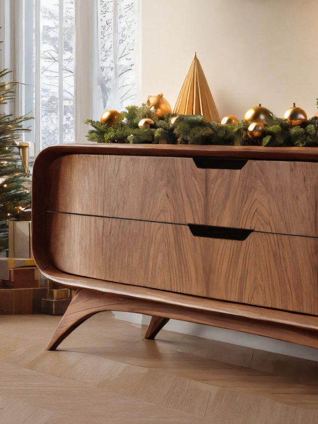 Mid Century Curved Sideboard For Holiday Or Living Room