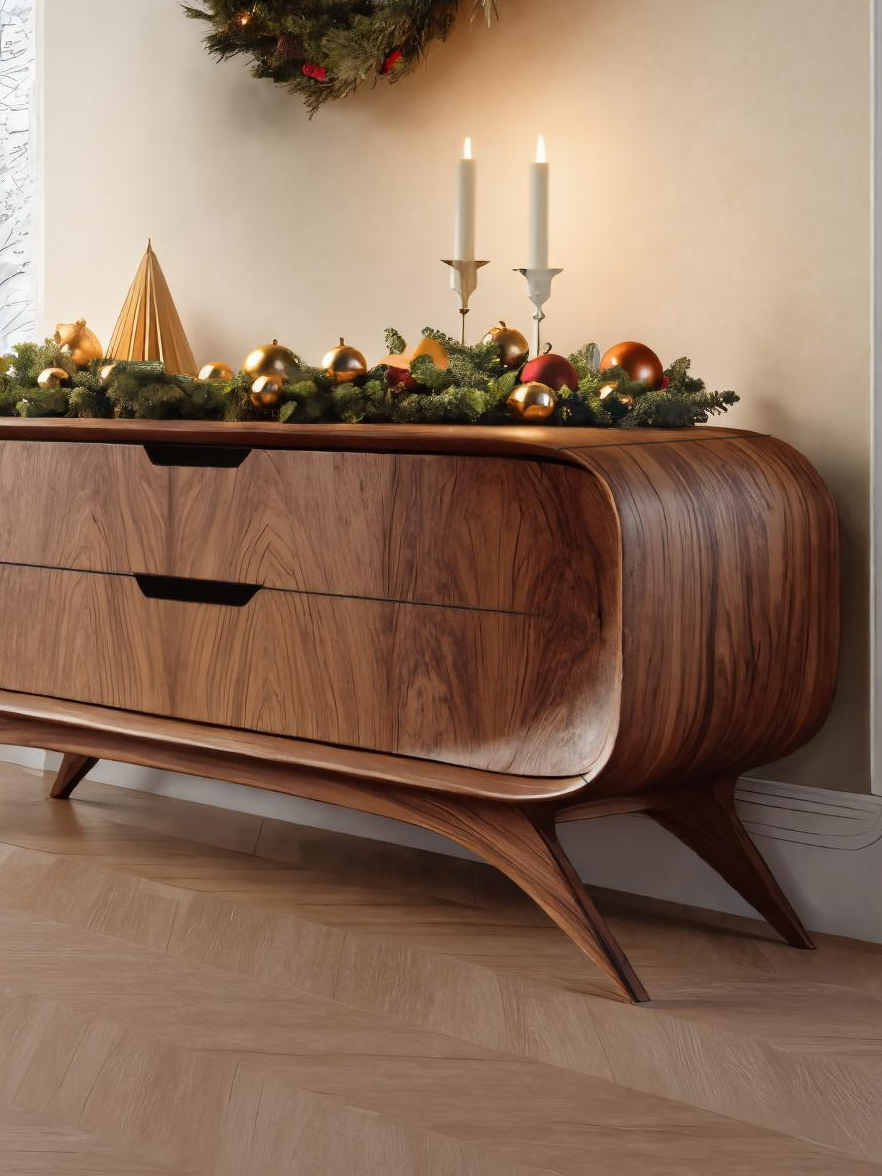 Mid Century Curved Sideboard For Holiday Or Living Room