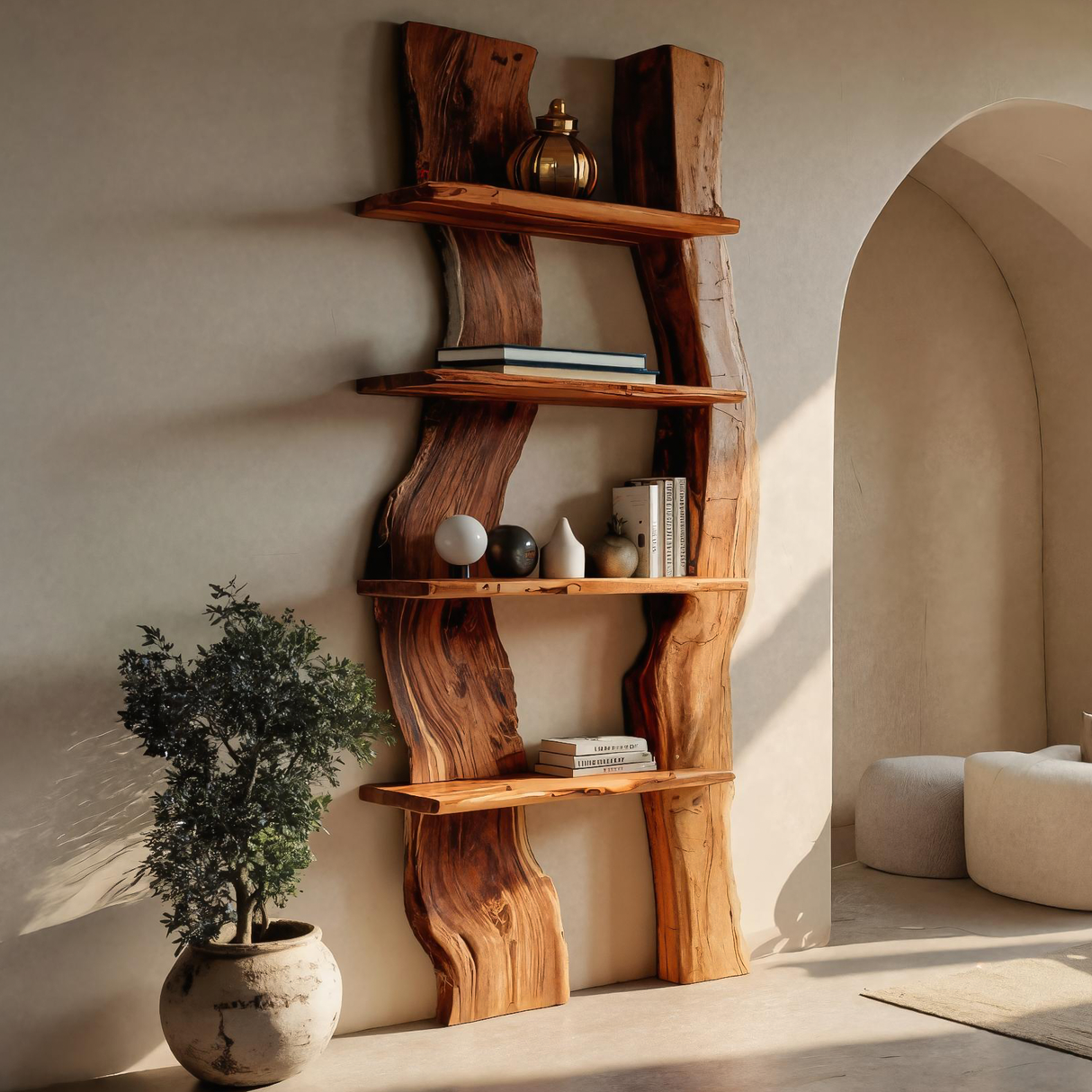 Rustic Tall Shelf For Living Room Decoration