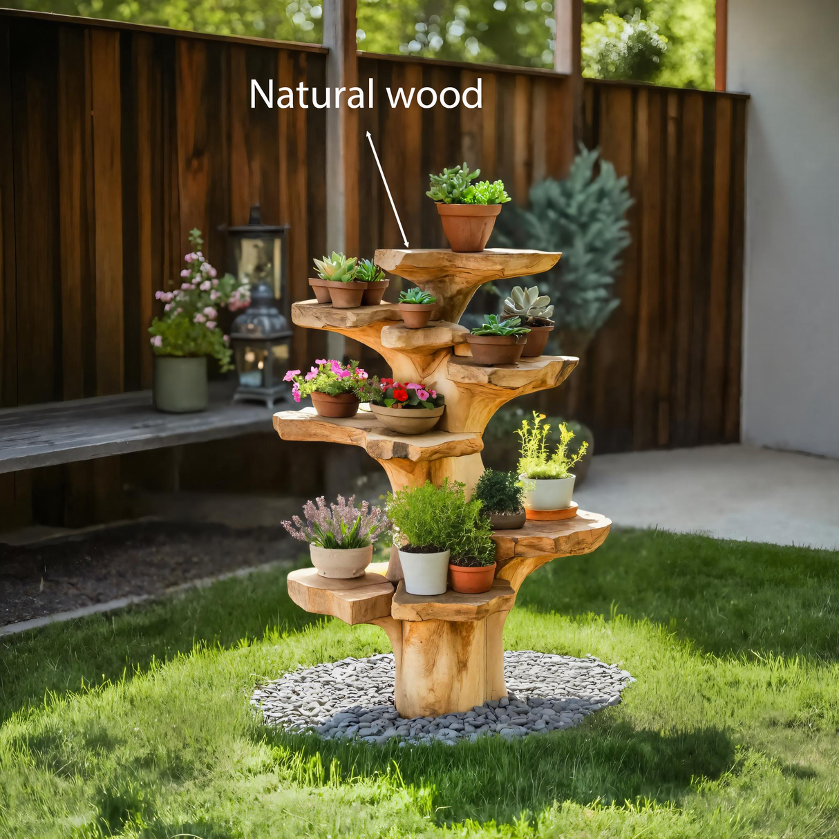 Organic Plant Stand With Multi Tier Tree Design For Garden