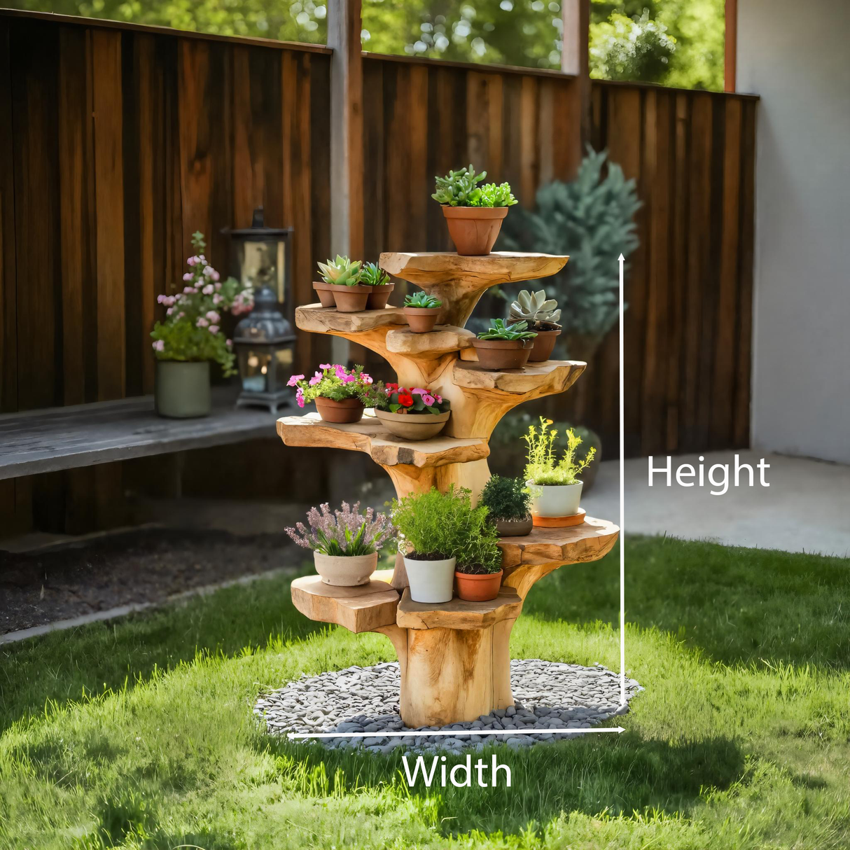 Organic Plant Stand With Multi Tier Tree Design For Garden