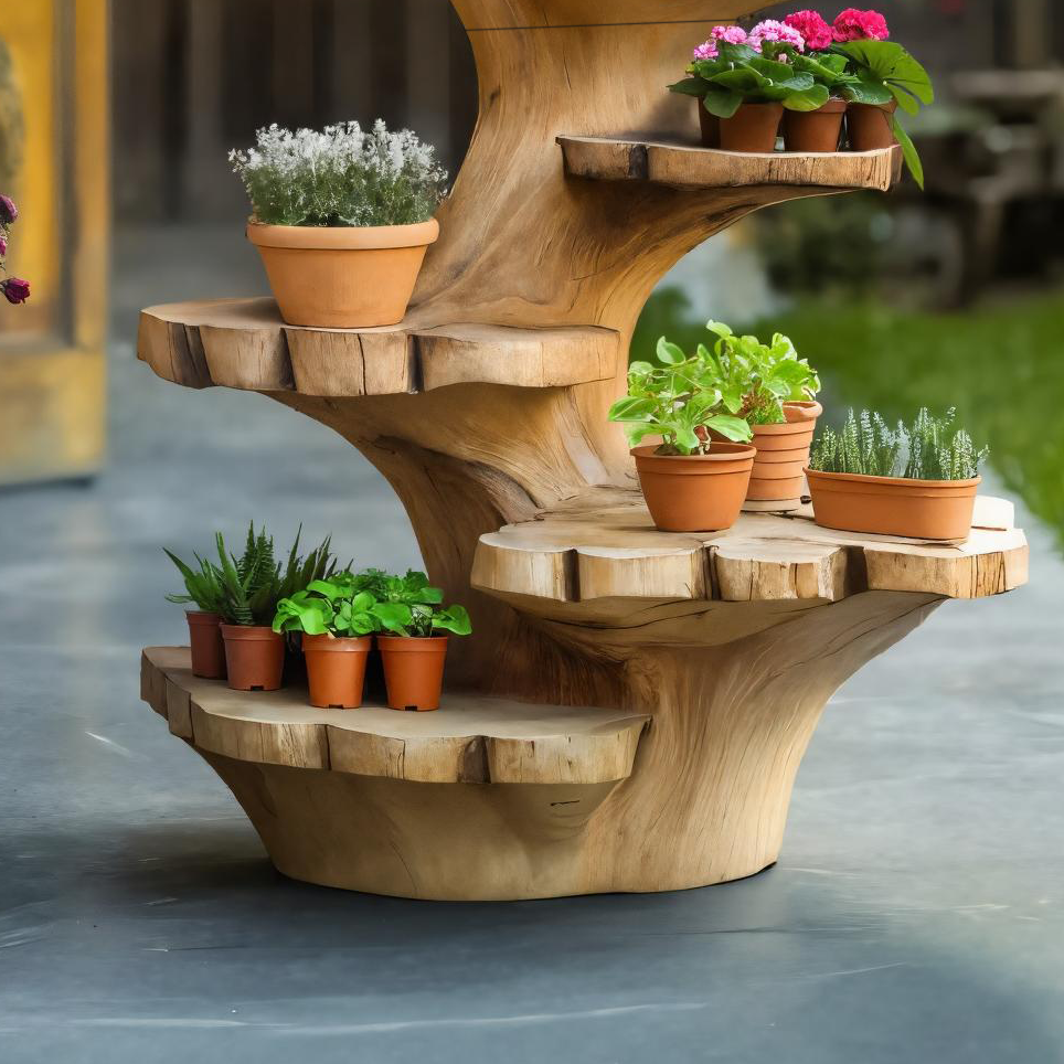 Organic Multi Tier Sculptural Plant Stand For Garden