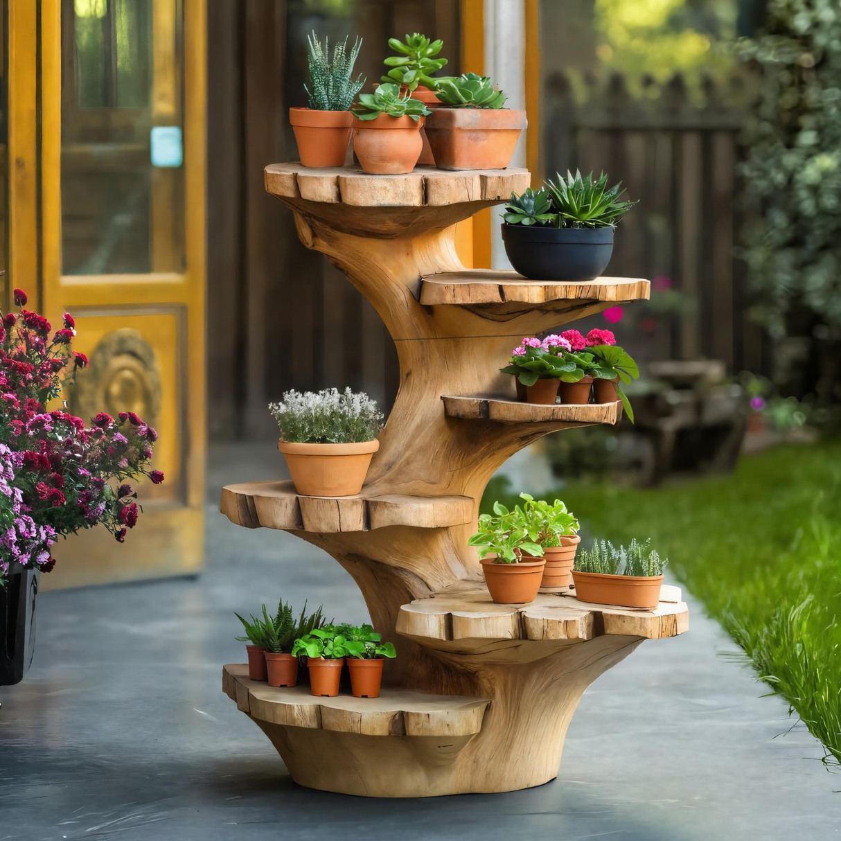 Organic Multi Tier Sculptural Plant Stand For Garden