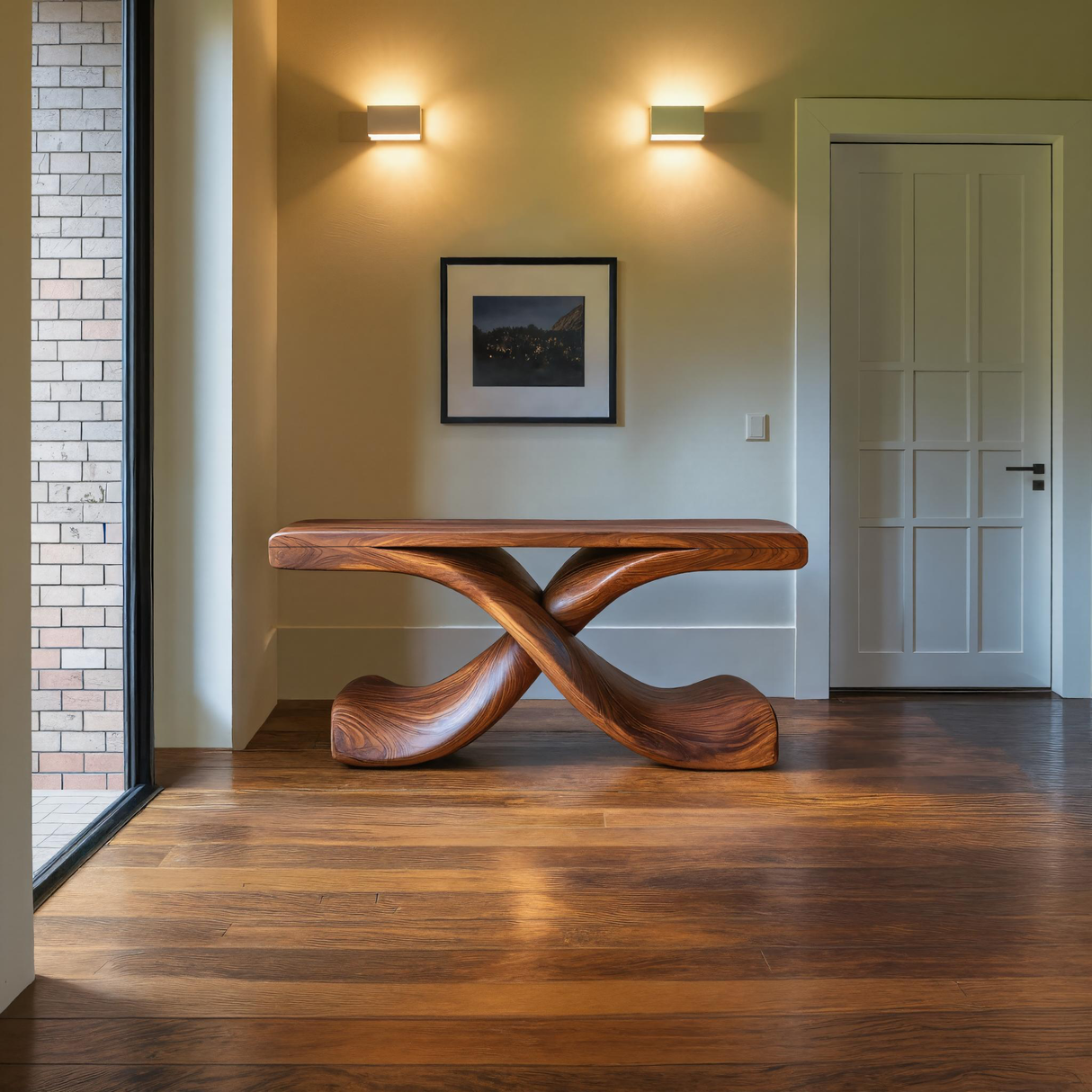 Modern Sculptural Console Table With Twisted Base For Living Room