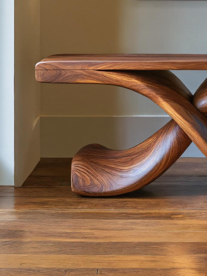 Modern Sculptural Console Table With Twisted Base For Living Room