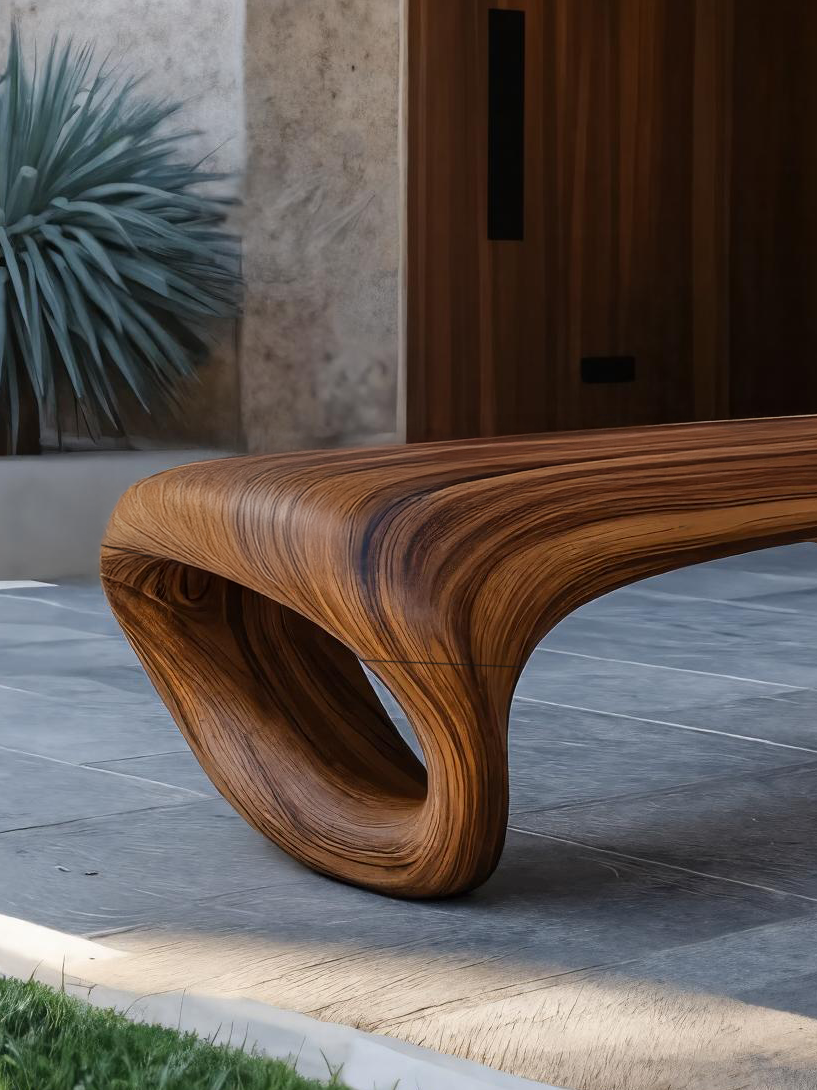 Modern Sculptural Outdoor Bench For Patio Or Garden Decor