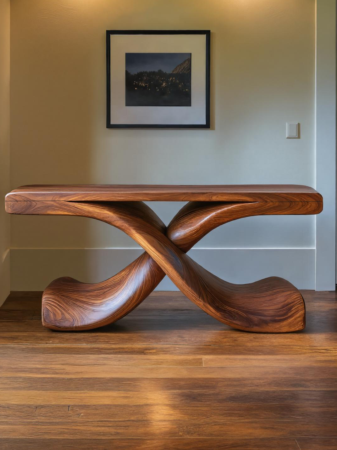 Modern Sculptural Console Table With Twisted Base For Living Room