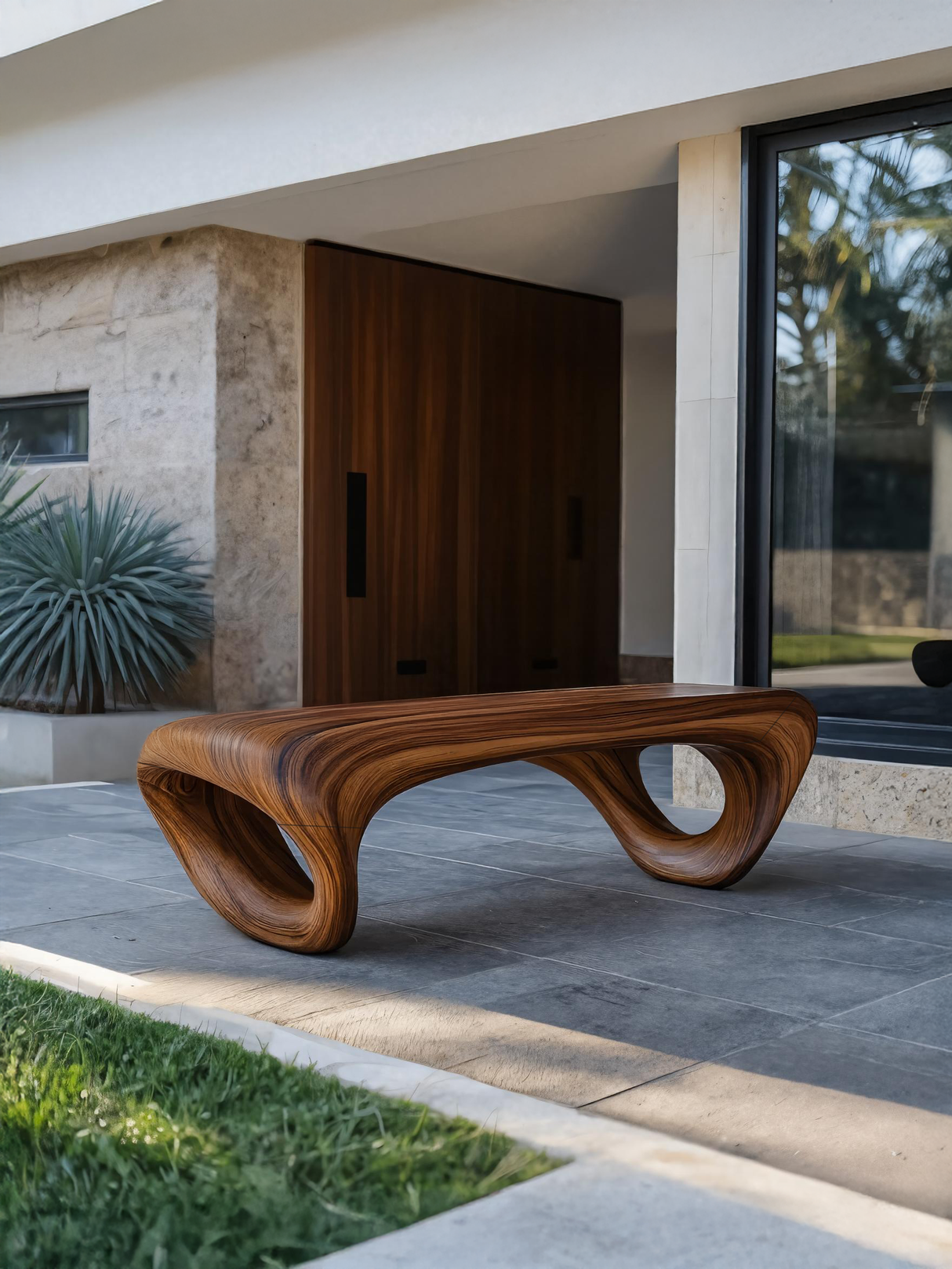 Modern Sculptural Outdoor Bench For Patio Or Garden Decor