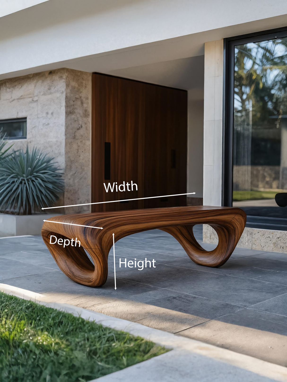 Modern Sculptural Outdoor Bench For Patio Or Garden Decor