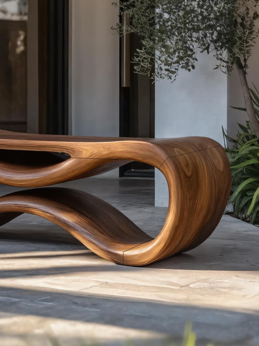 Contemporary Sculptural Outdoor Bench For Patio Or Garden Decor