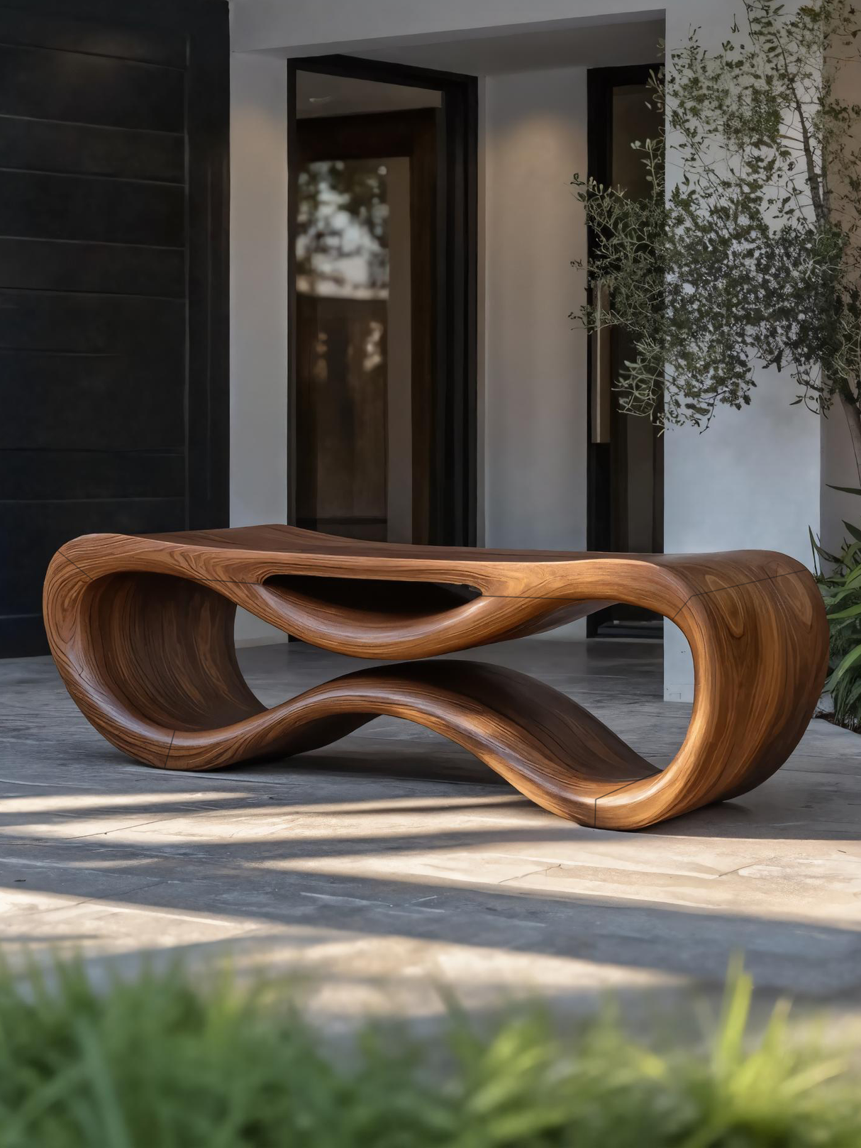 Contemporary Sculptural Outdoor Bench For Patio Or Garden Decor