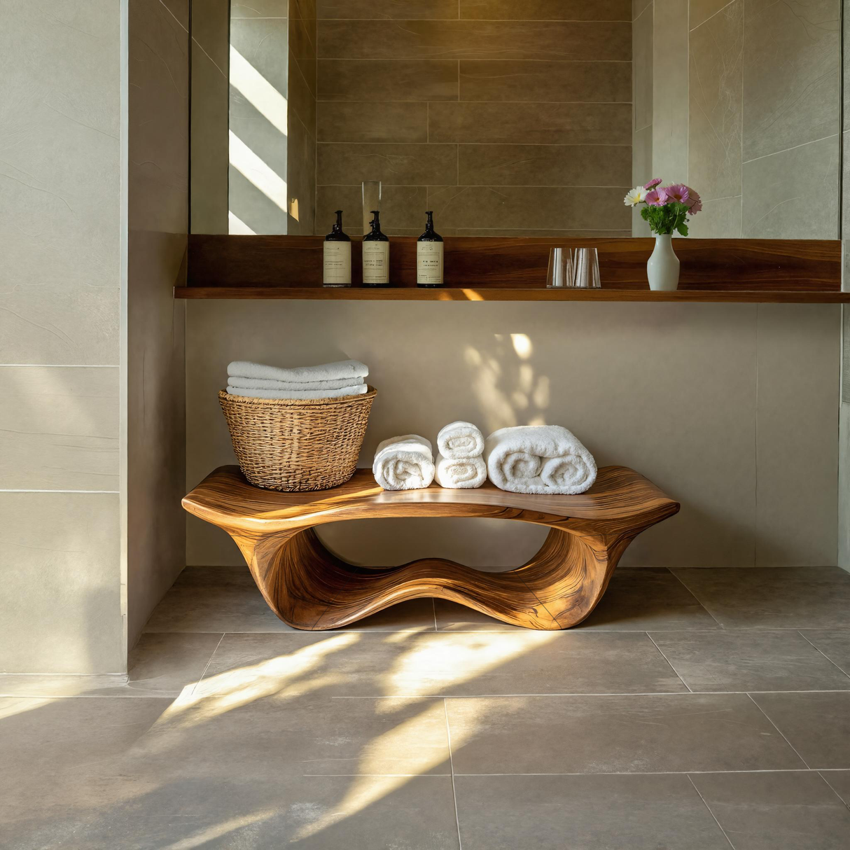 Organic Sculptural Shower Bench For Bathroom