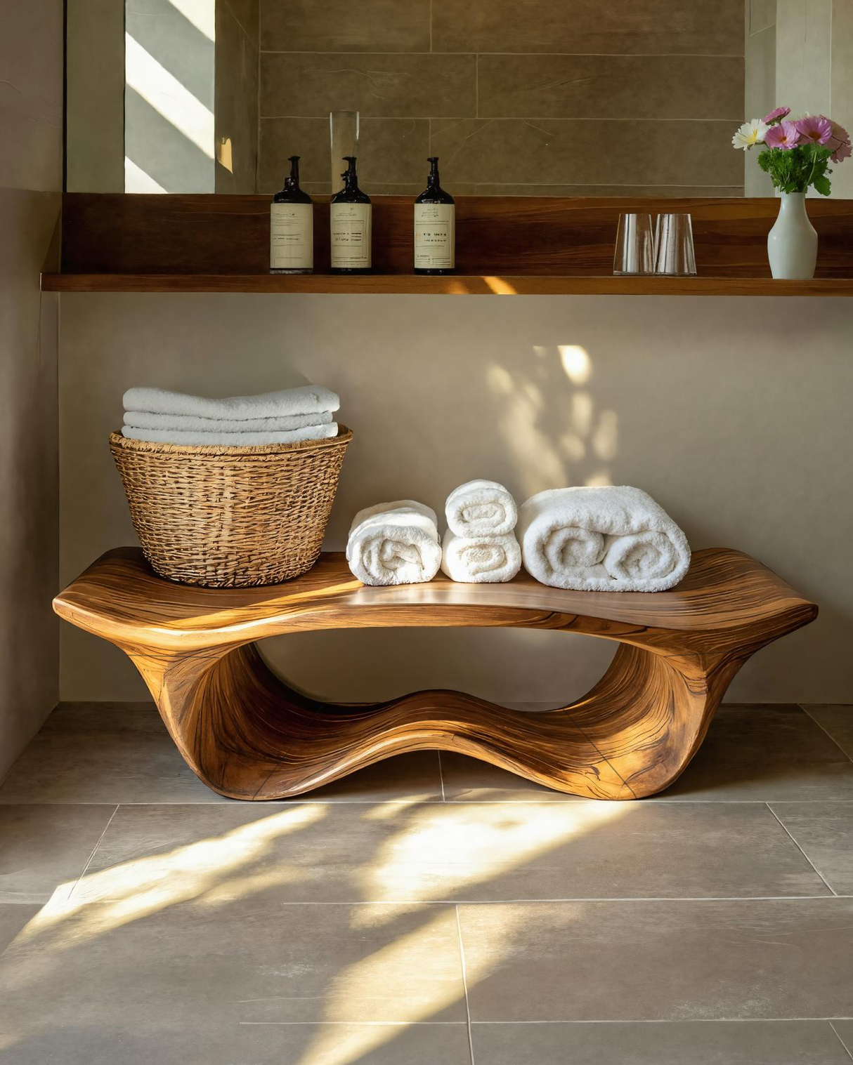 Organic Sculptural Shower Bench For Bathroom