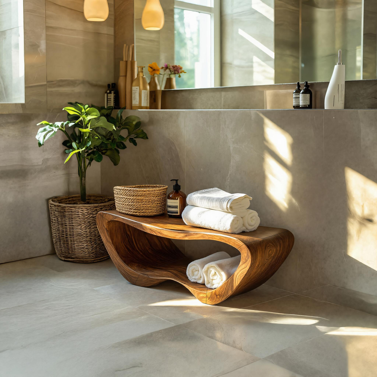 Minimalist Organic Shower Bench For Bathroom Or Spa