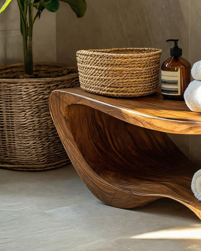 Minimalist Organic Shower Bench For Bathroom Or Spa