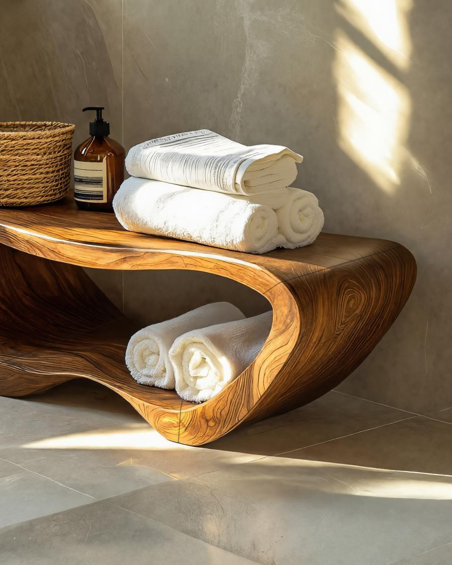Minimalist Organic Shower Bench For Bathroom Or Spa