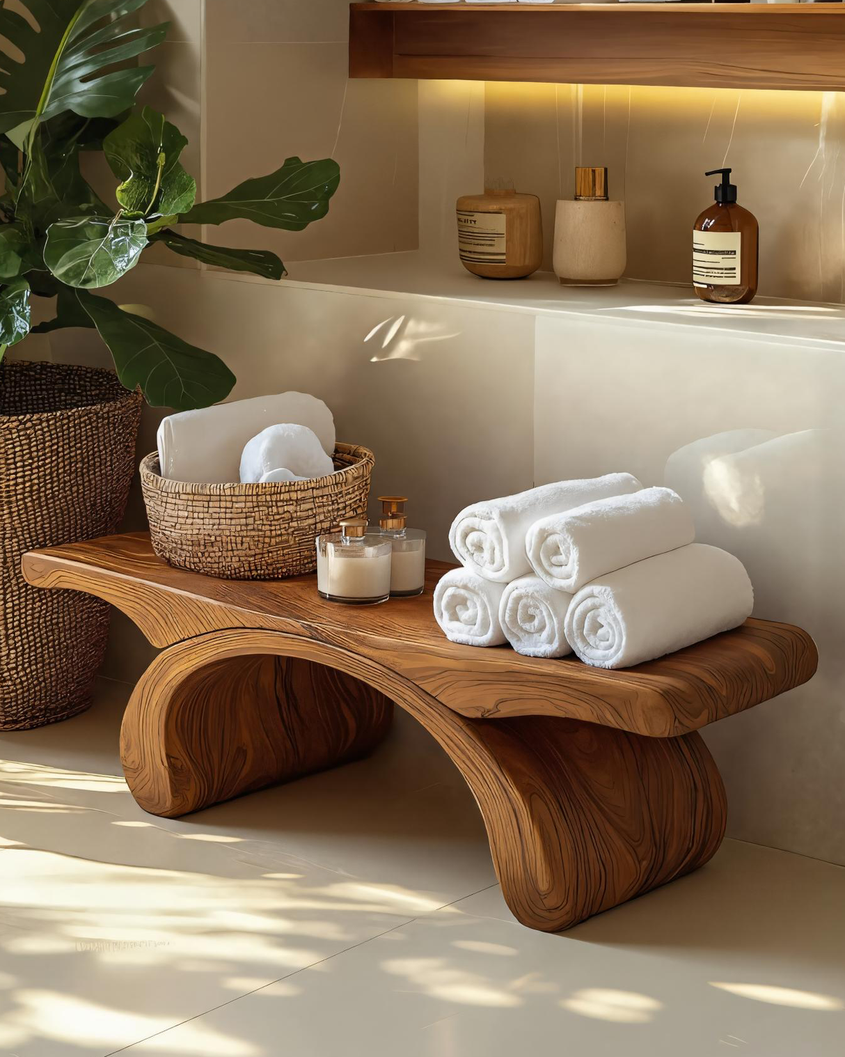 Modern Organic Shower Bench For Bathroom Or Spa Furniture