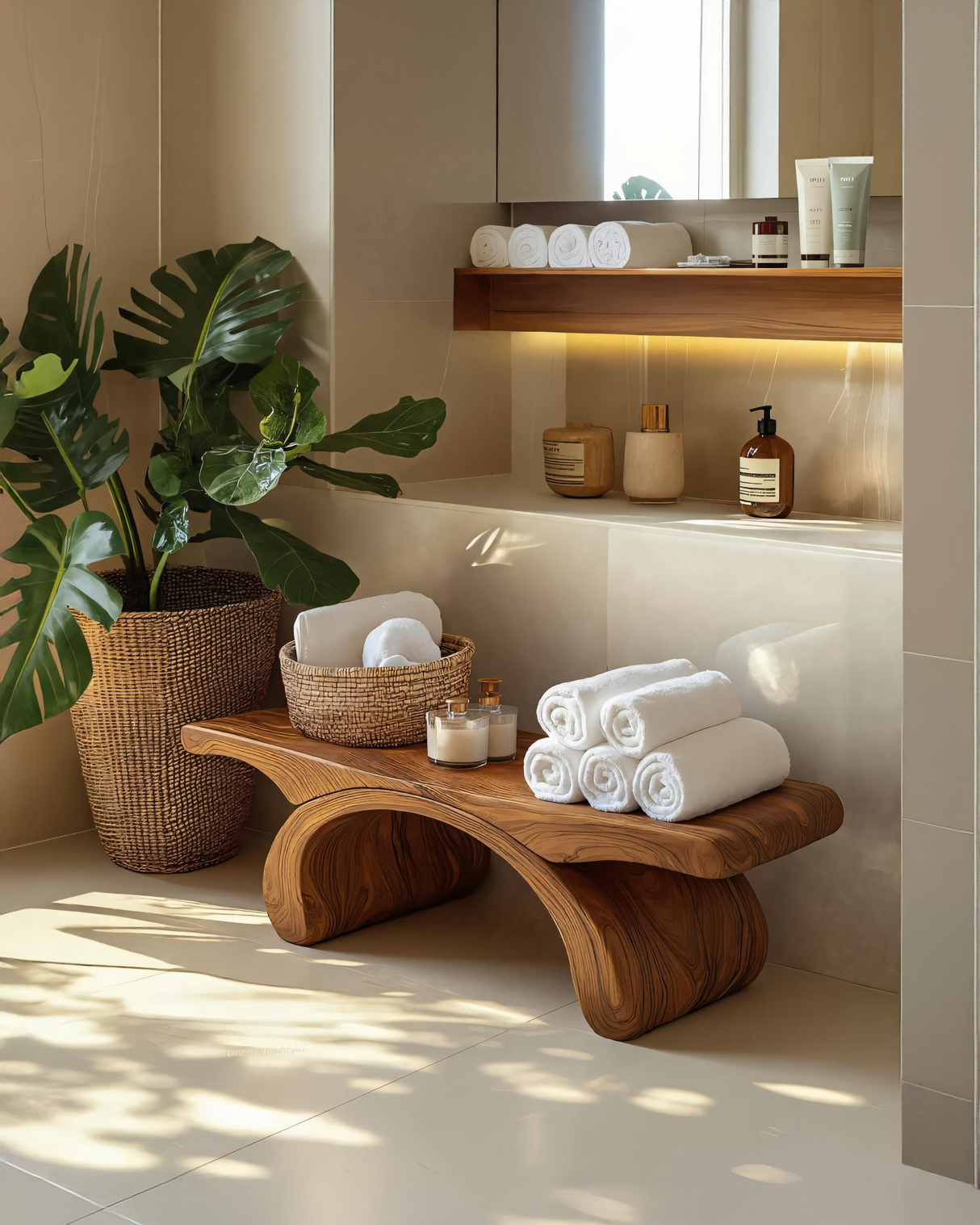 Modern Organic Shower Bench For Bathroom Or Spa Furniture