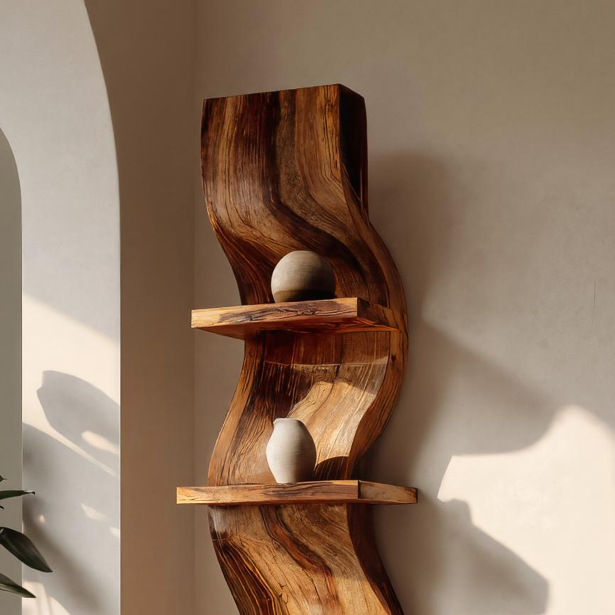 Minimalist Curved Display Shelf For Living Room Interior