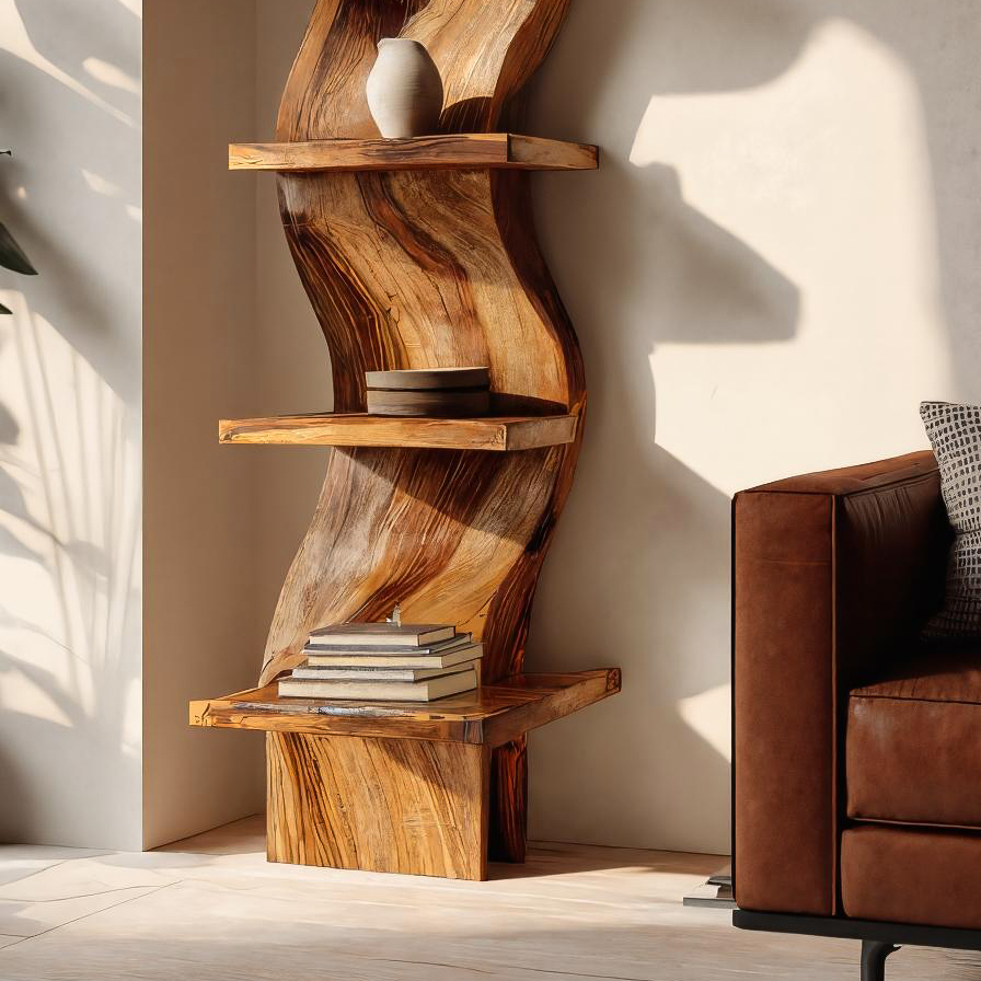 Minimalist Curved Display Shelf For Living Room Interior
