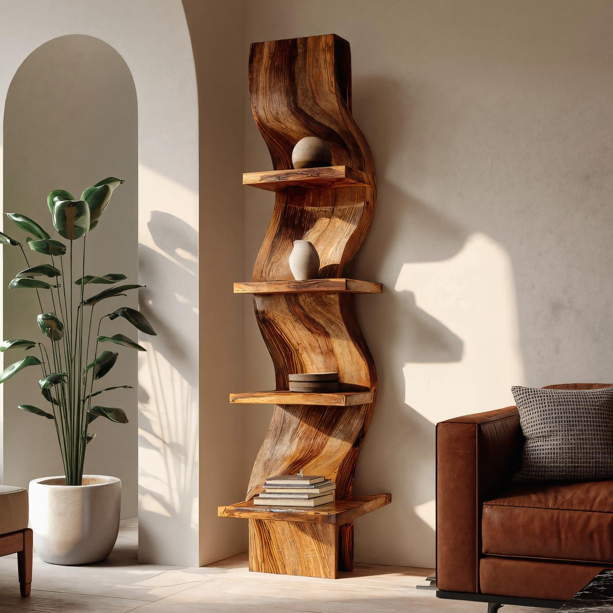Minimalist Curved Display Shelf For Living Room Interior