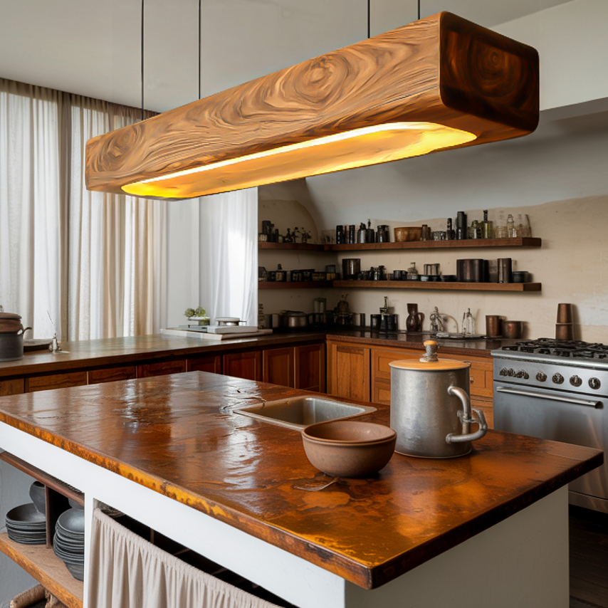 Organic Sculptural Wooden Hanging Light For Dining Room