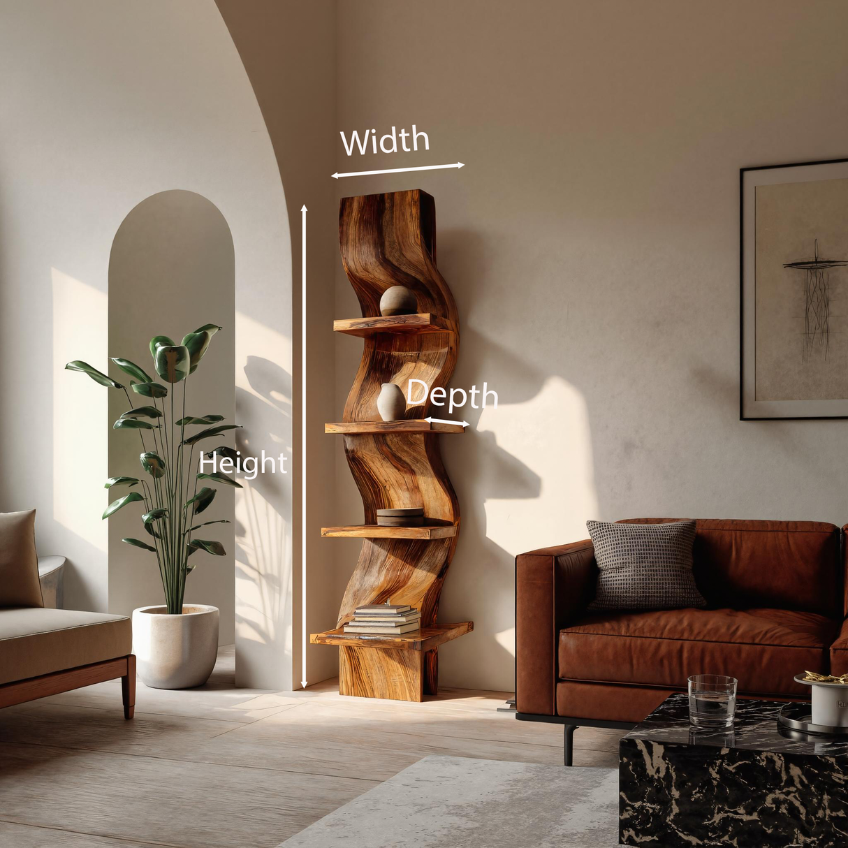 Minimalist Curved Display Shelf For Living Room Interior