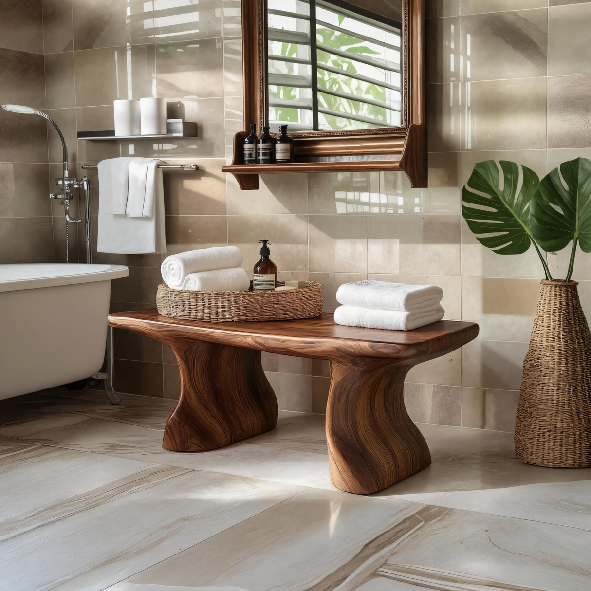Modern Organic Curved Bath Bench For Bathroom