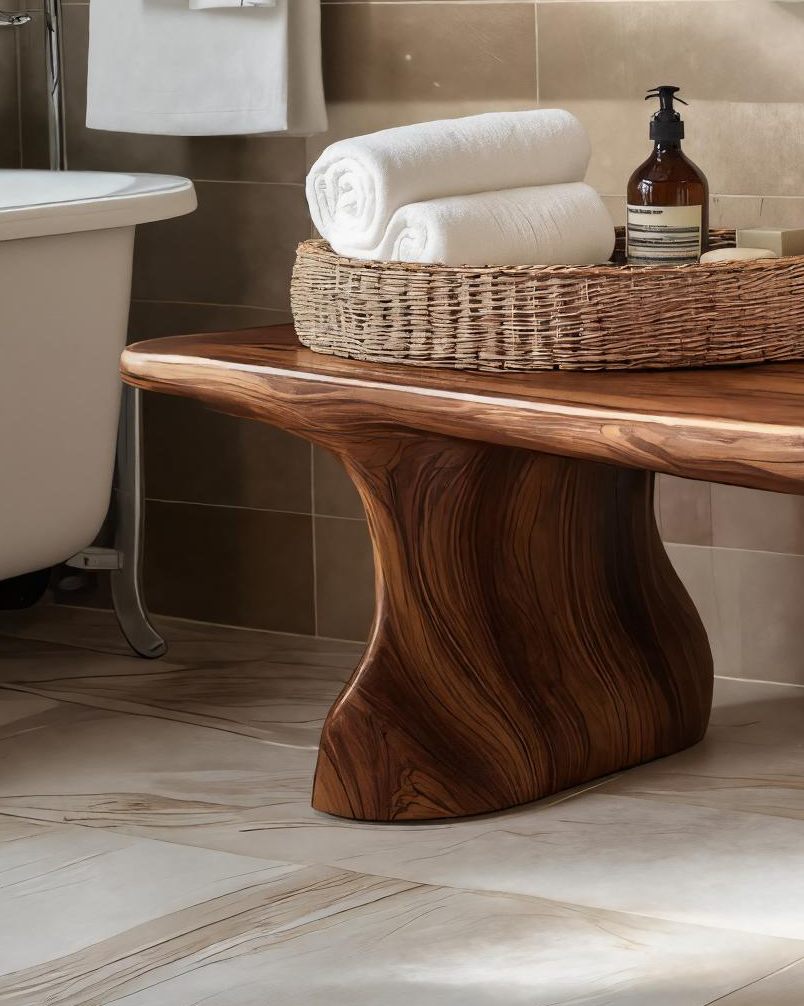 Modern Organic Curved Bath Bench For Bathroom