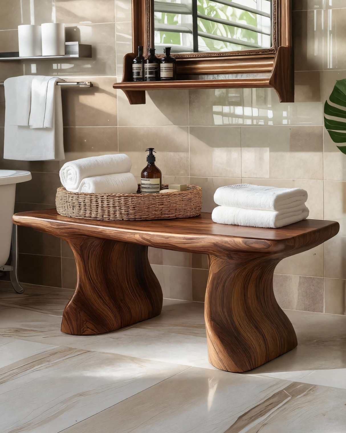 Modern Organic Curved Bath Bench For Bathroom