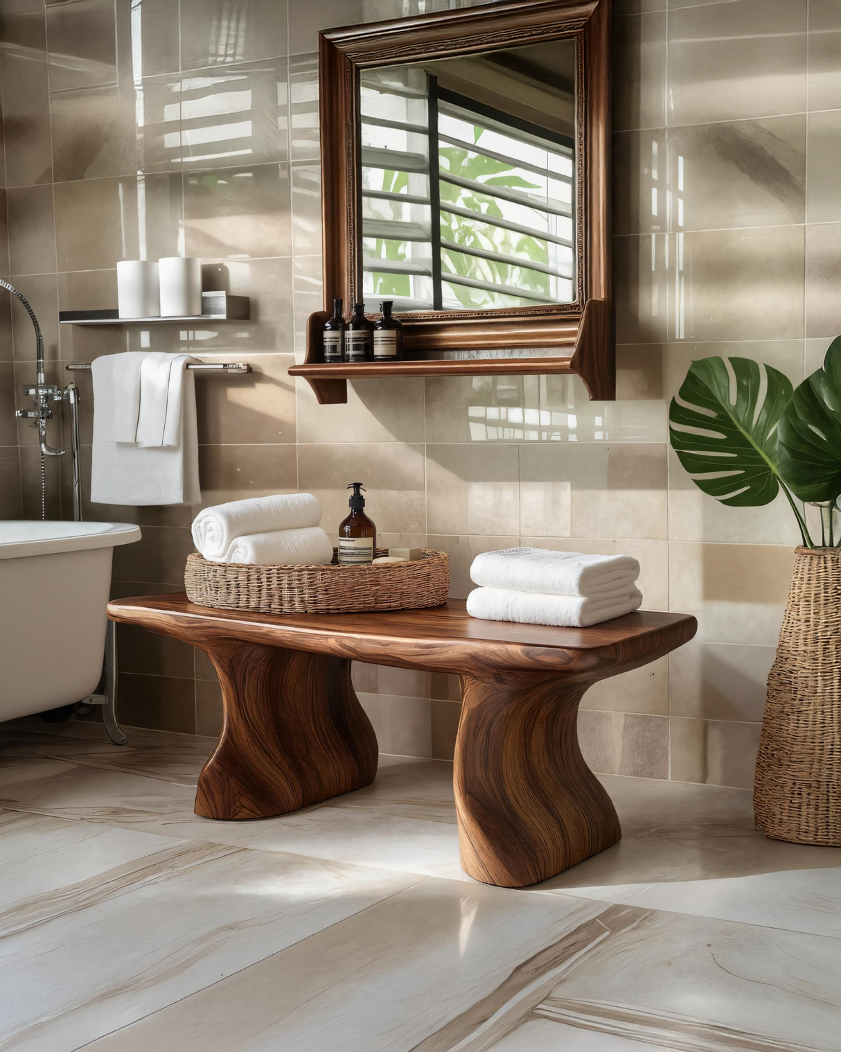 Modern Organic Curved Bath Bench For Bathroom