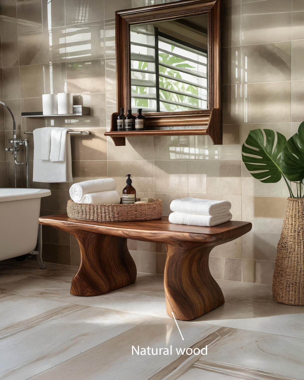 Modern Organic Curved Bath Bench For Bathroom