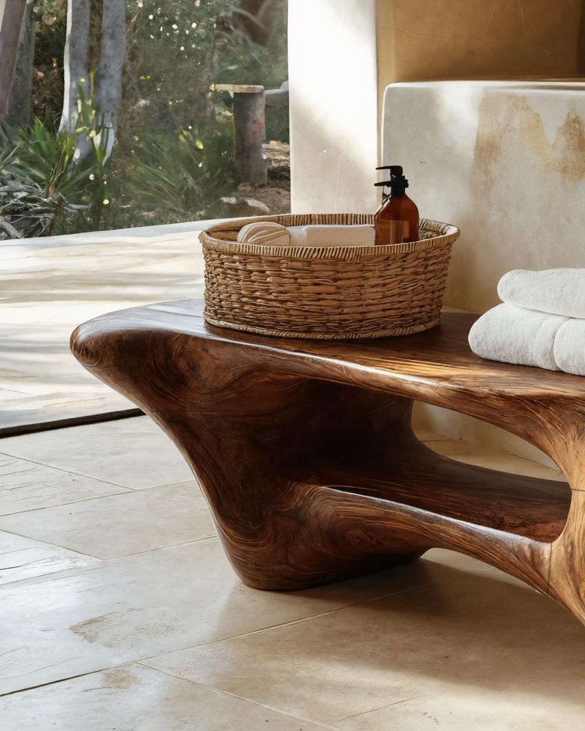 Modern Organic Bathroom Seat With Center Shelf For Bathroom