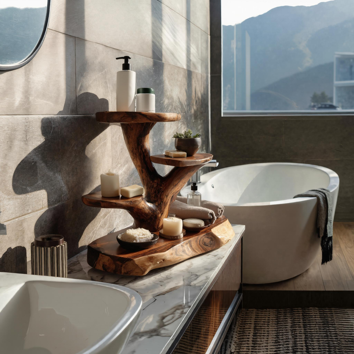 Organic Multi Tier Display Shelf For Bathroom