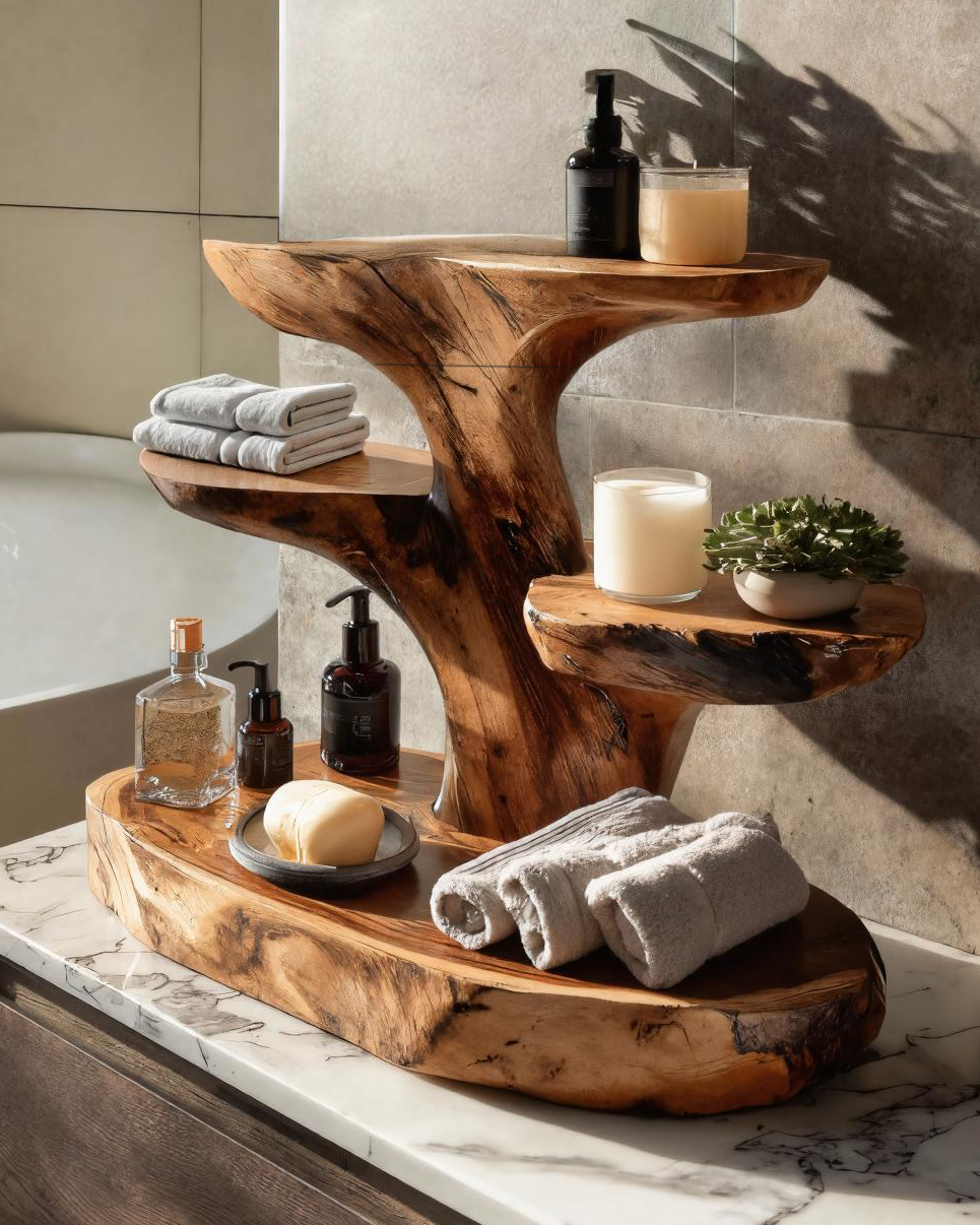 Organic Multi Tier Bathroom Shelf For Spa