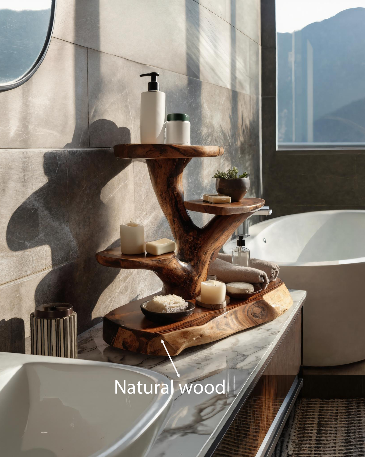 Organic Multi Tier Display Shelf For Bathroom