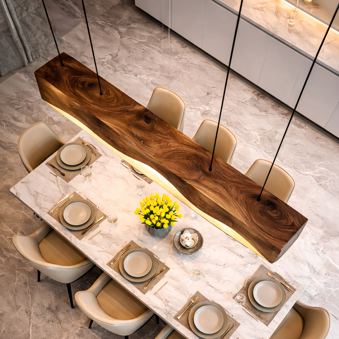 Long Wooden Hanging Lamp For Dining Tables