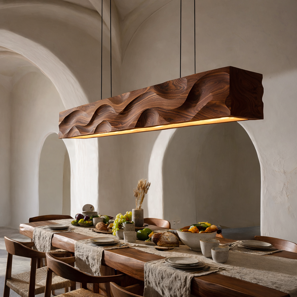 Modern Pendant Lighting With Carved Wave For Dining Area