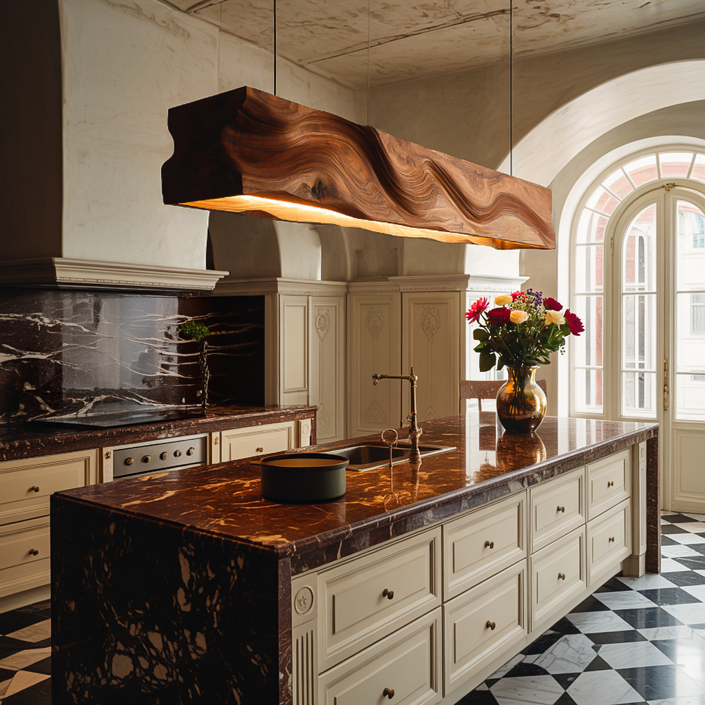 Handcrafted Pendant Light With Wave Carved Surface For Kitchen